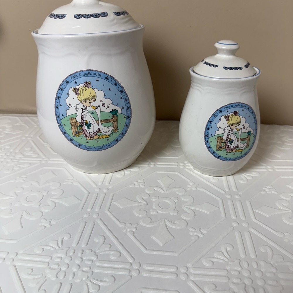 Precious Moments "Make a Joyful Noise" 2 piece canister set.